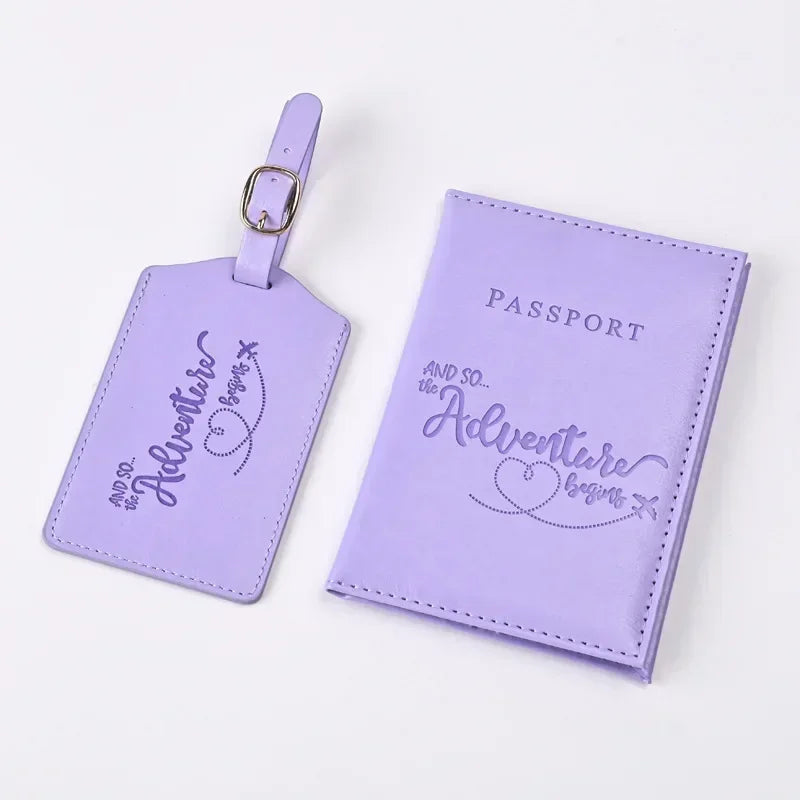 New Purple PU Leather Passport Holder Ticket Clip Passport Covers Luggage Tag Set Id Credit Card Holder Travel Wallet Unisex