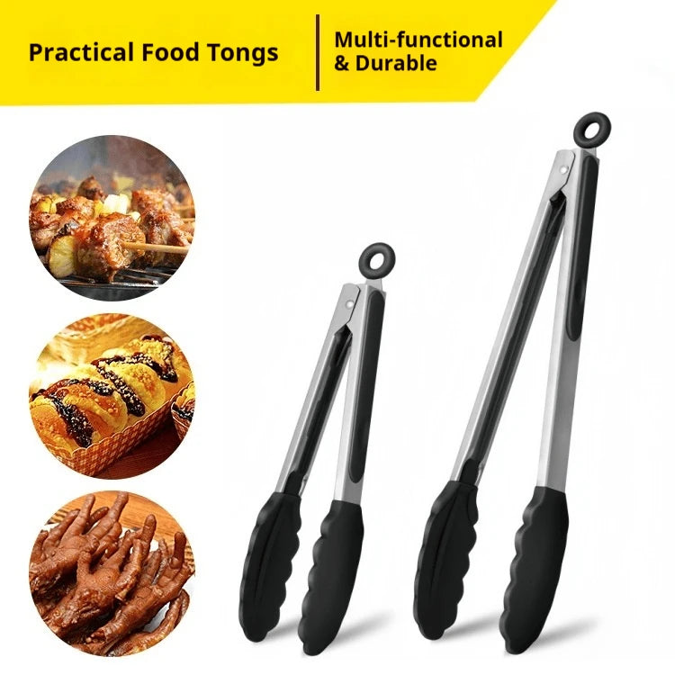 Premium Stainless Steel Silicone Food Tongs 1/3Pcs Non Stick Heat Resistant BBQ Cooking Clamp For Steak Salad Pasta Noodles