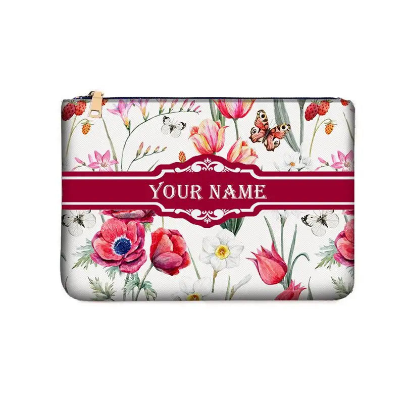 Graceful Customizable Name Women's Canvas Clutch Makeup Bag Purse Party Weekend Vacation Travel Cosmetic Bag Mobile Pouch Wallet