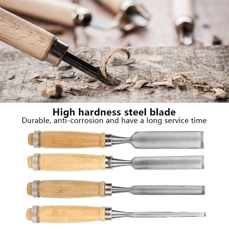 *6/12/18/24mm 4 Pcs Wood Carving Chisels Set Professional For Woodworking With Ergonomic Wood Carving Tools DIY Auxiliary Tools