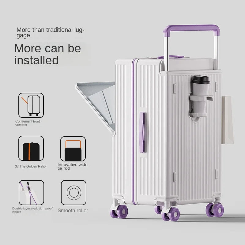 30 inch Wide Handle Luggage with Front Opening Laptop Compartment 24 inch 3:7 Split Suitcase ABS+PC 20 inch Carry-on Suitcase