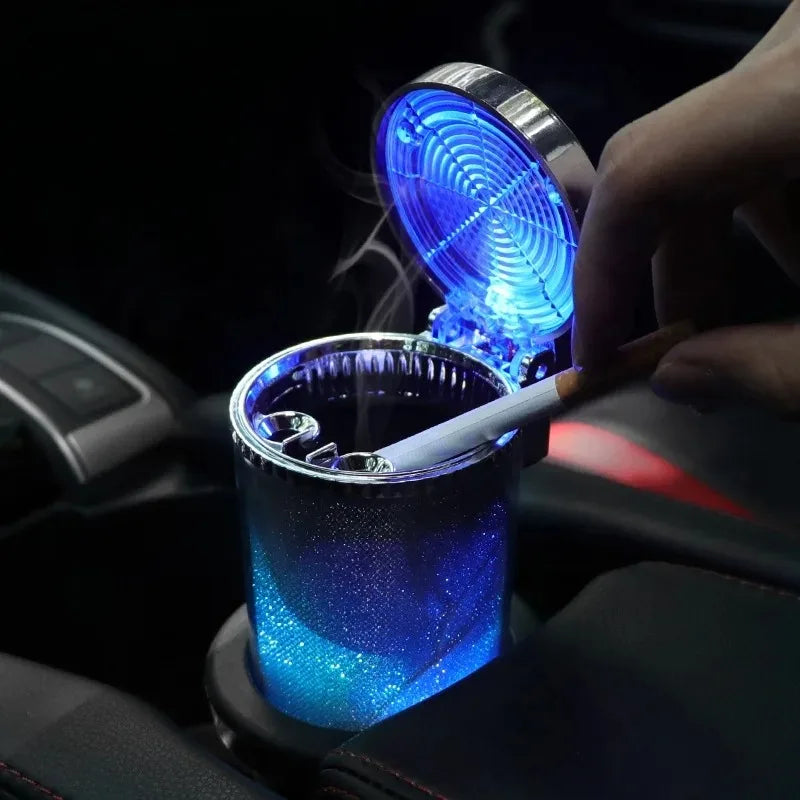 Car Ashtray With LED Light Multifunctional Airtight Lid Vehicle Cup Holder Air Vent Ashtray Trash Can Car Interior Decoration