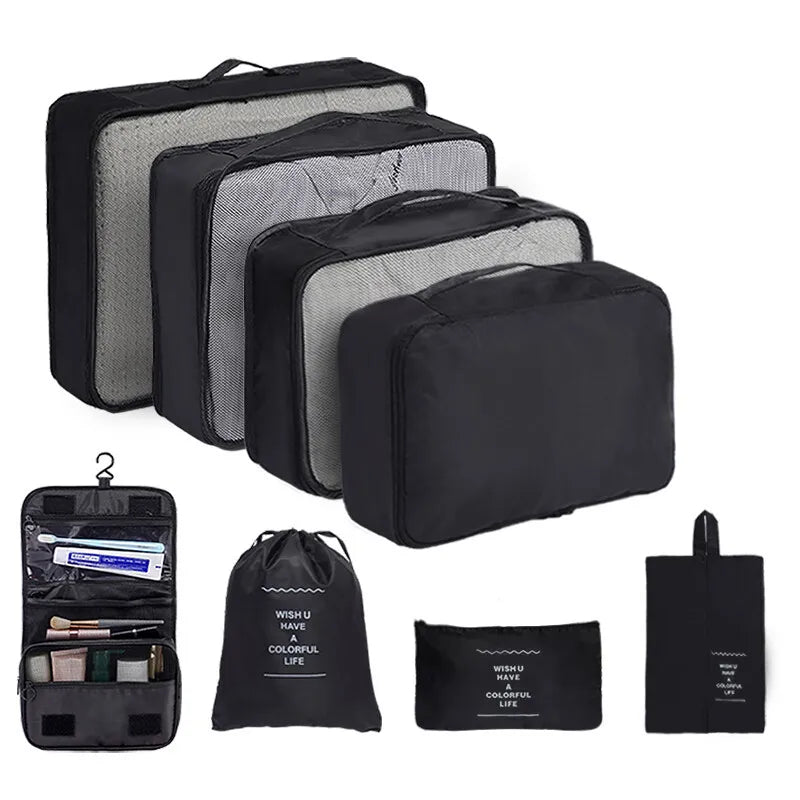 8Pcs/Set Travel Organizer Storage Bags Suitcase Packing Cubes Set Cases Portable Luggage Clothes Shoe Tidy Pouch Folding