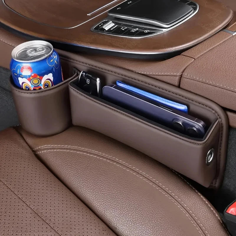 Universal Car Seat Gap Organizer Storage Box Multifunction Leather Crevice Side Storage Pocket Wallet Keys Card with Cup Holder