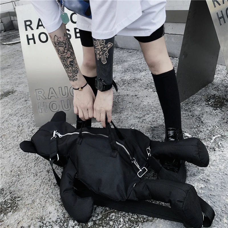 New Fashion Nylon Oxford Cloth Teddy Bear Design Backpack Personalized Motorcycle Style Multifunctional Portable Crossbody Bags