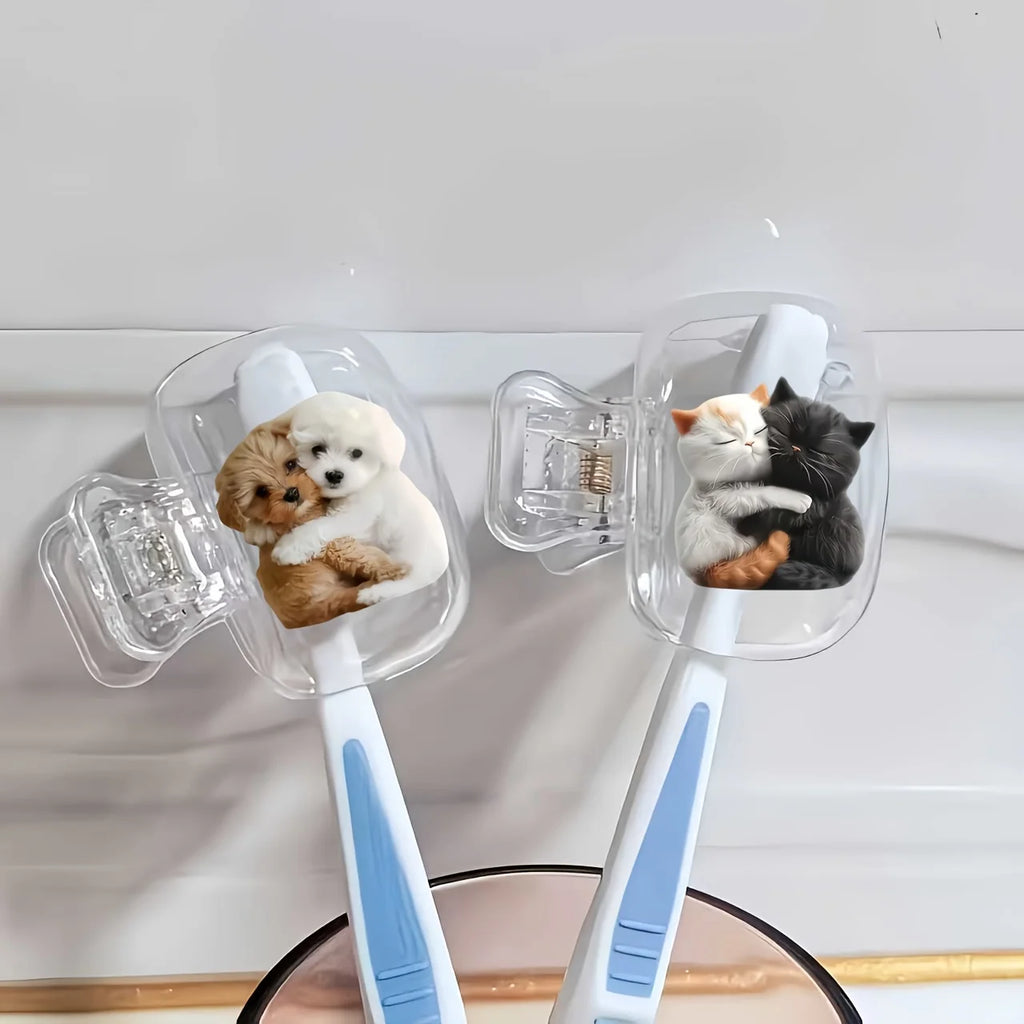 2pcs Cute Kitten Puppy Toothbrush Holders For Home And Travel Use Cute Party Holiday Souvenir Gifts For Family Women Friends