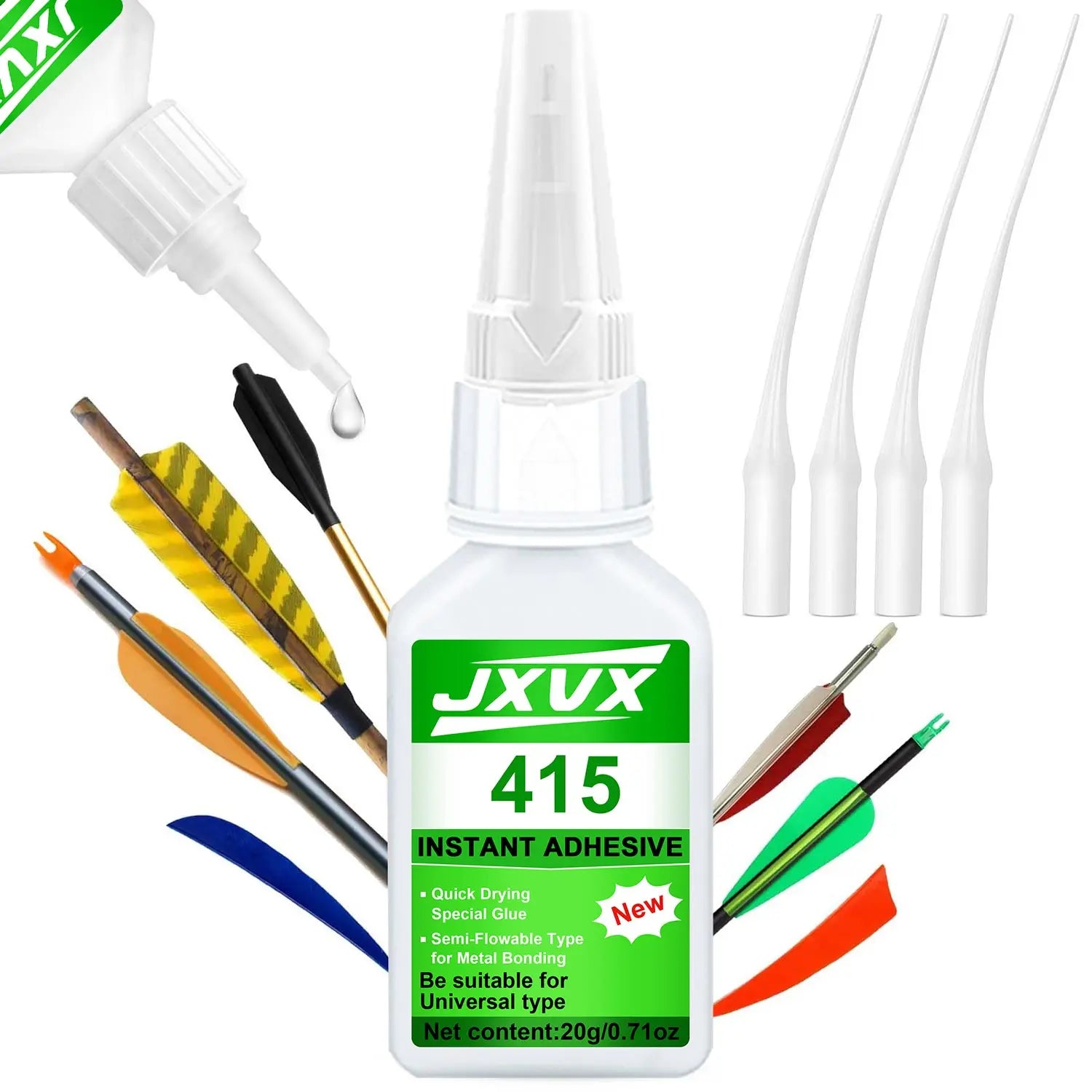 JXVX 415 Super Glue Instant Quick-drying Cyanoacrylate Adhesive Professional adhesive for arrow shafts, plastics, and carbon fiber repair Strong Bond Liquid Glue Tool ,Includes a precision dispenser.