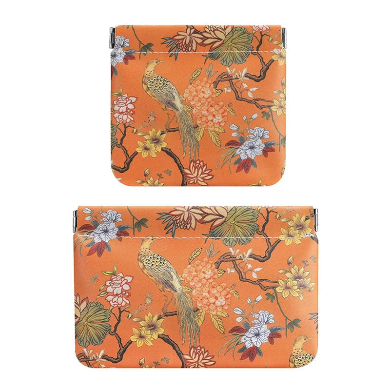 Chinese Floral Print Waterproof Auto-close Pouch, Multi-functional Portable Organizer for Cable Lipstick Coin Cosmetics