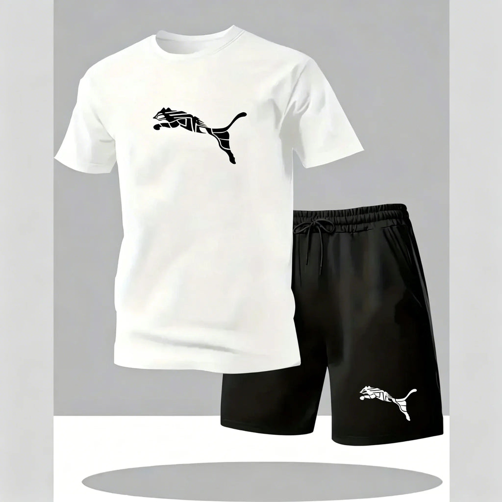 2026 Summer Outdoor Sports Set Men's Fashionable Comfortable Breathable T-shirt Shorts Casual Fashion Two Piece Sports Set