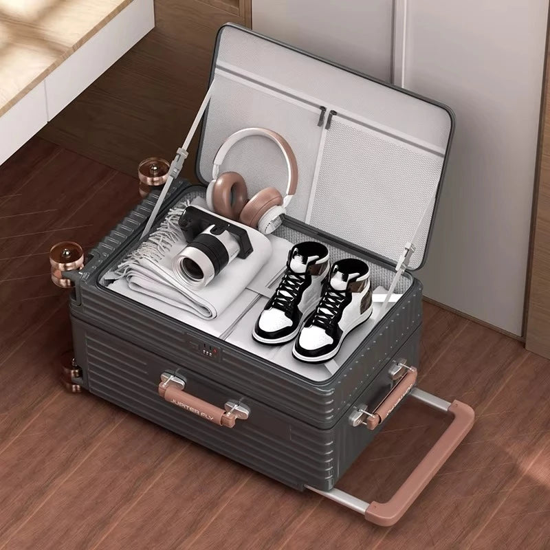 Side Opening Rolling Luggage Wide Trolley Travel 1:9 Deep Warehouse Suitcase with Skating Spinner Wheels TSA Lock PC Material 20