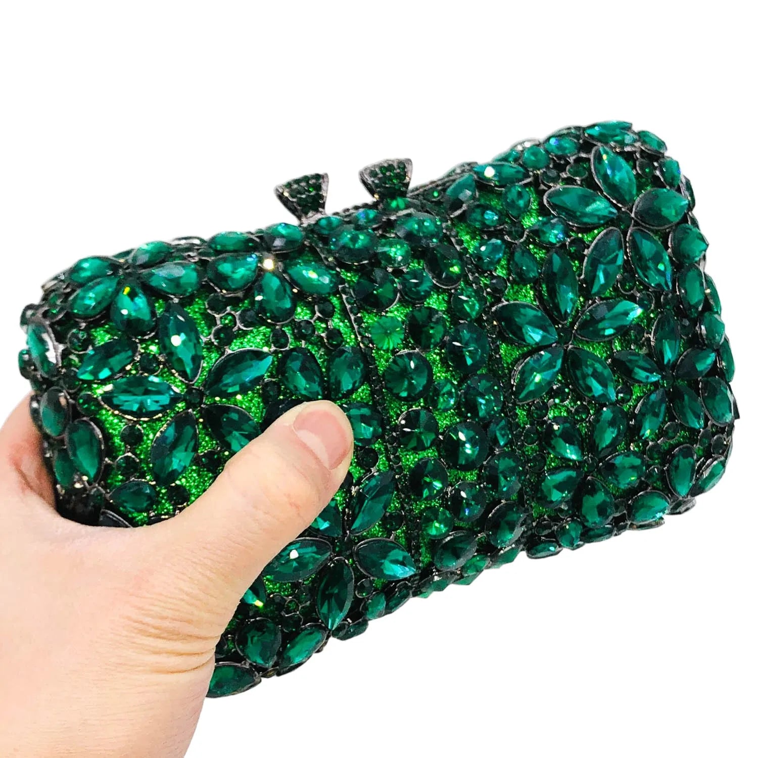 Boutique De FGG Flower Clutch Purses for Women Rhinestone Clutch Bags Formal Evening Handbags Party Dinner Crystal Clutch Bag