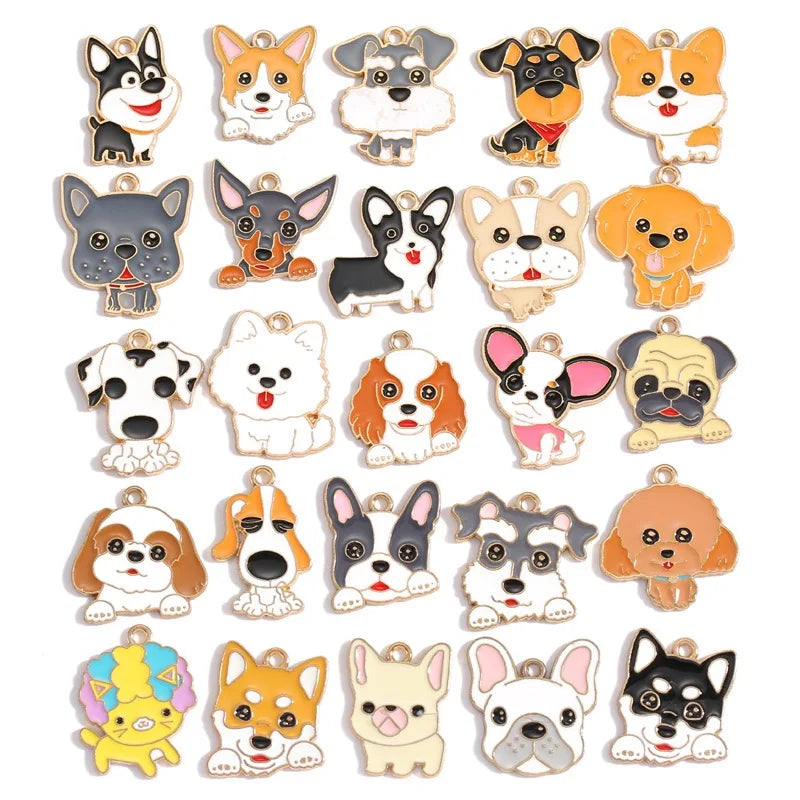 12pcs Alloy Drip Oil Cute Pet Dog Jewelry DIY Pendant Earrings Necklace Accessories Keychain Pendant Handmade