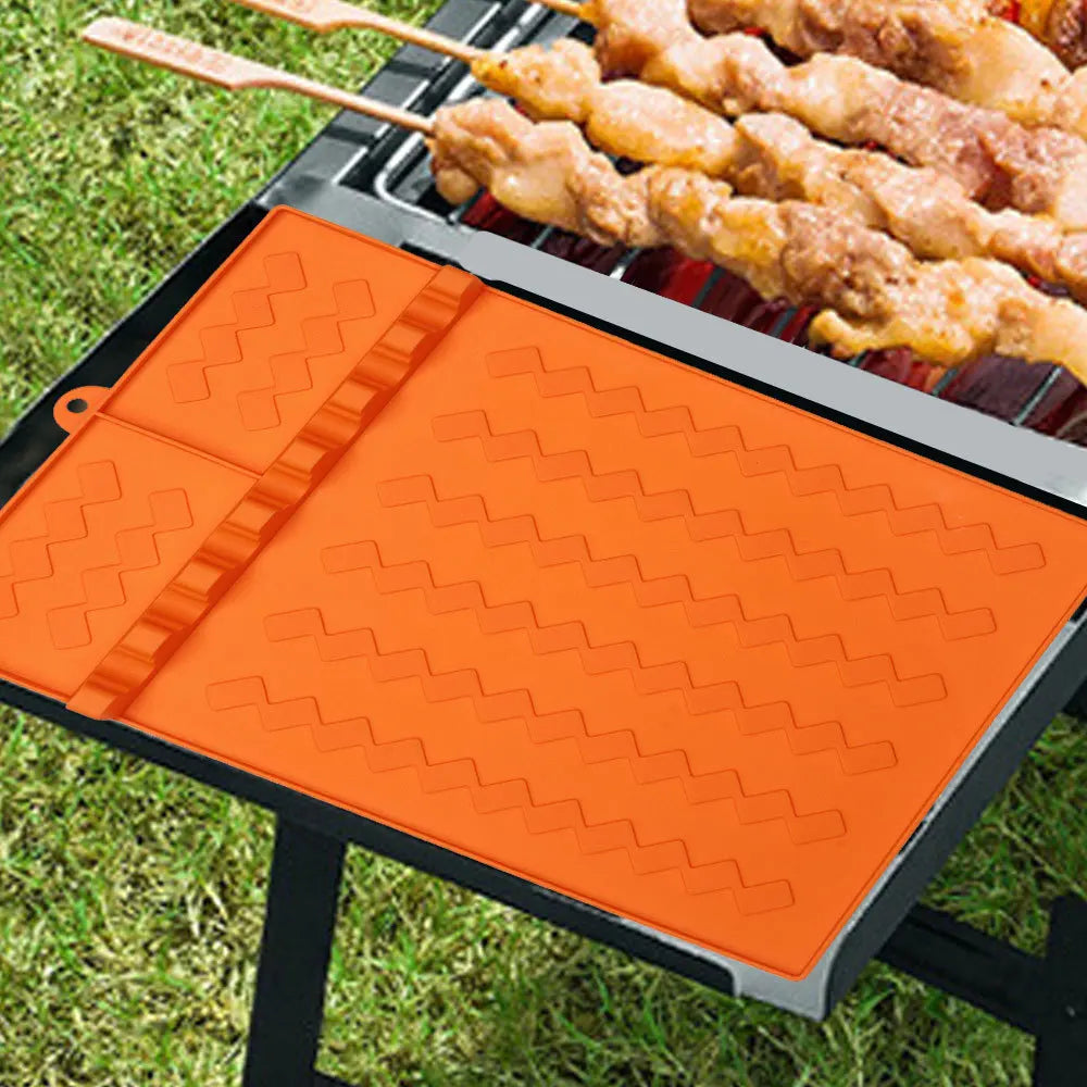 Silicone BBQ Grill Side Burner Mat Utensil Rest Holder Heat Resistant Countertop Drip Tray Outdoor Grilling Tool Accessories