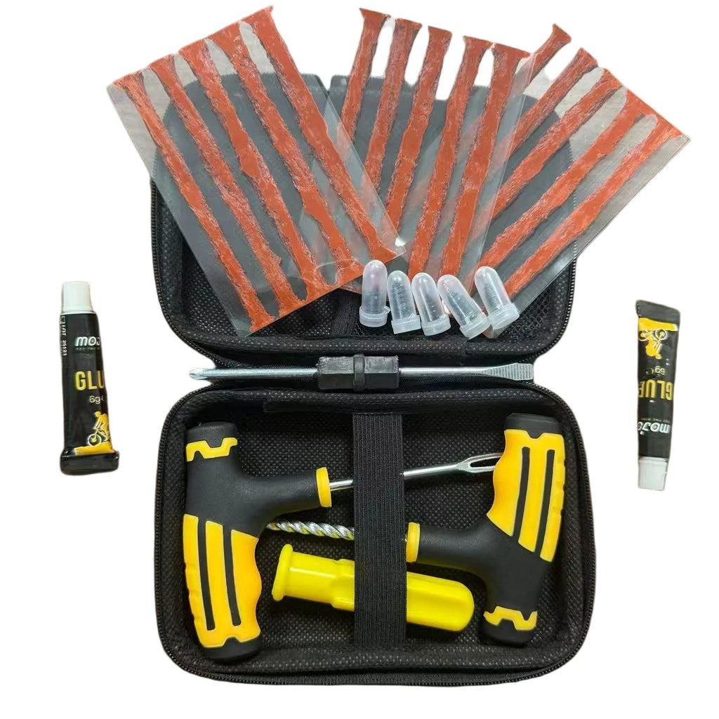 Roadside Emergency Flat Tire Repair Kit Portable Complete Tools with Storage Bag for Car Motorcycle Truck Quick Puncture Fix