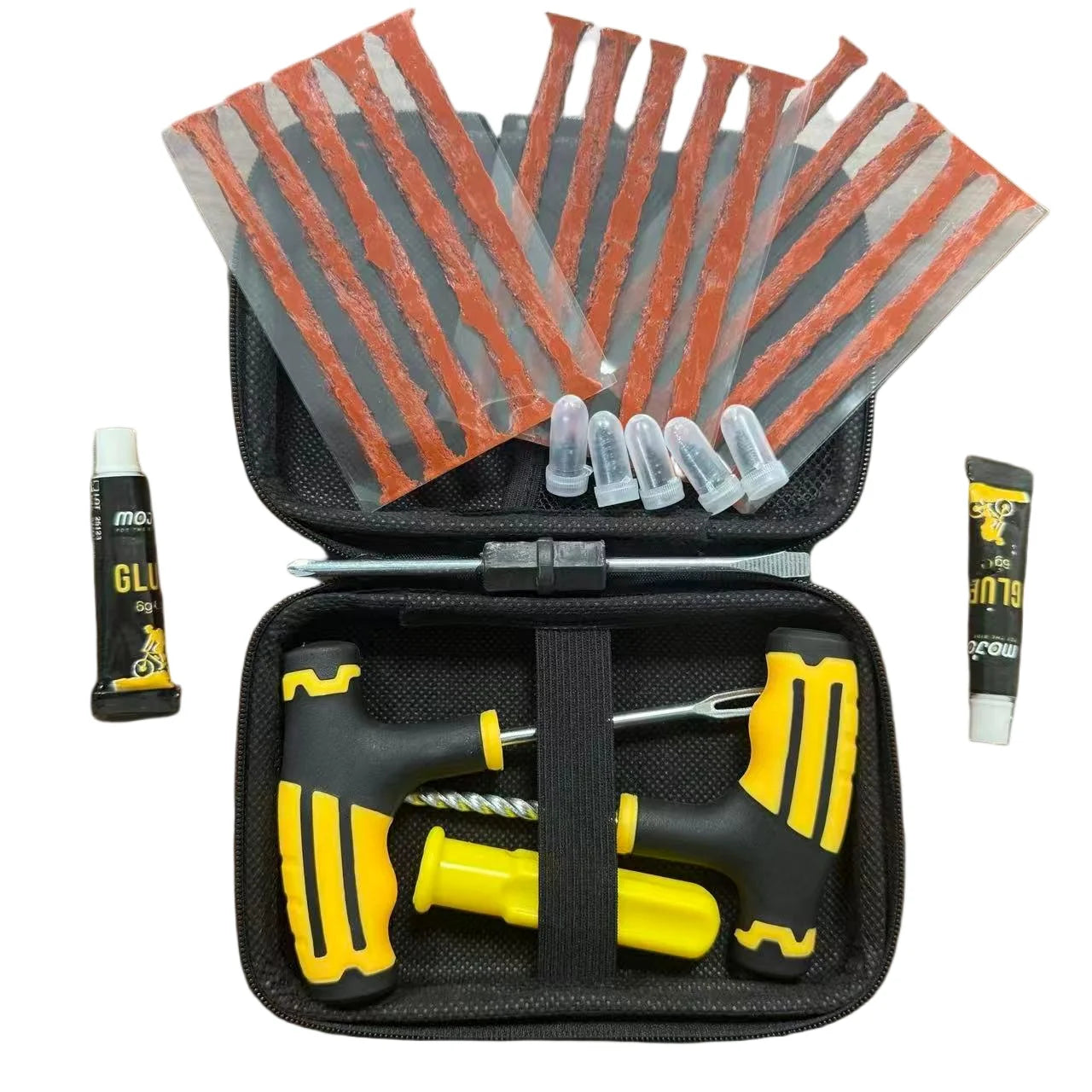 Roadside Emergency Flat Tire Repair Kit Portable Complete Tools with Storage Bag for Car Motorcycle Truck Quick Puncture Fix