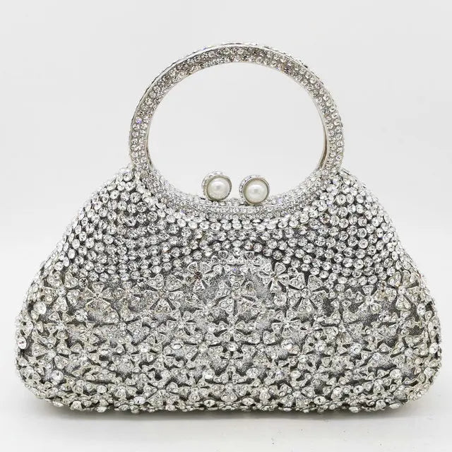 Boutique De FGG Elegant Silver Crystal Clutch Bags for Women Formal Party Totes Handbags Bridal Wedding Rhinestone Purses Bag