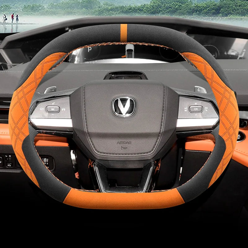 Suede Breathable Car Steering Wheel Cover for Changan Univ Unik Unis CS55 PLUS 2022 2023 2024 2025 Accessories All Season