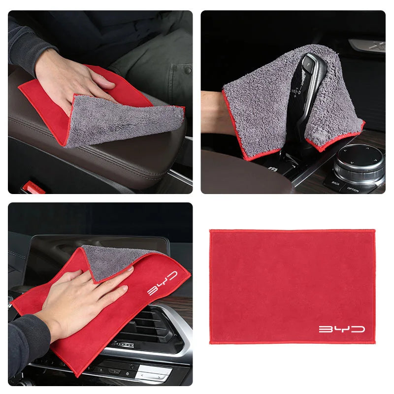For BYD Dolphin Seagull Seal Song Pro Yuan Up EV QIn Han Plus Tang Max Suede Fleece Microfiber Towel Car Logo Cleaning Rag Cloth