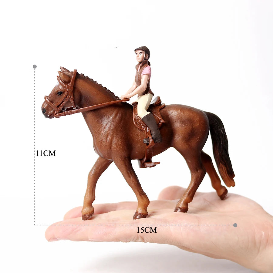 Realistic Equestrian Rider Horse with Saddle and Bridle Riding Playset Model Figures Decoration Educational Toys for Kids