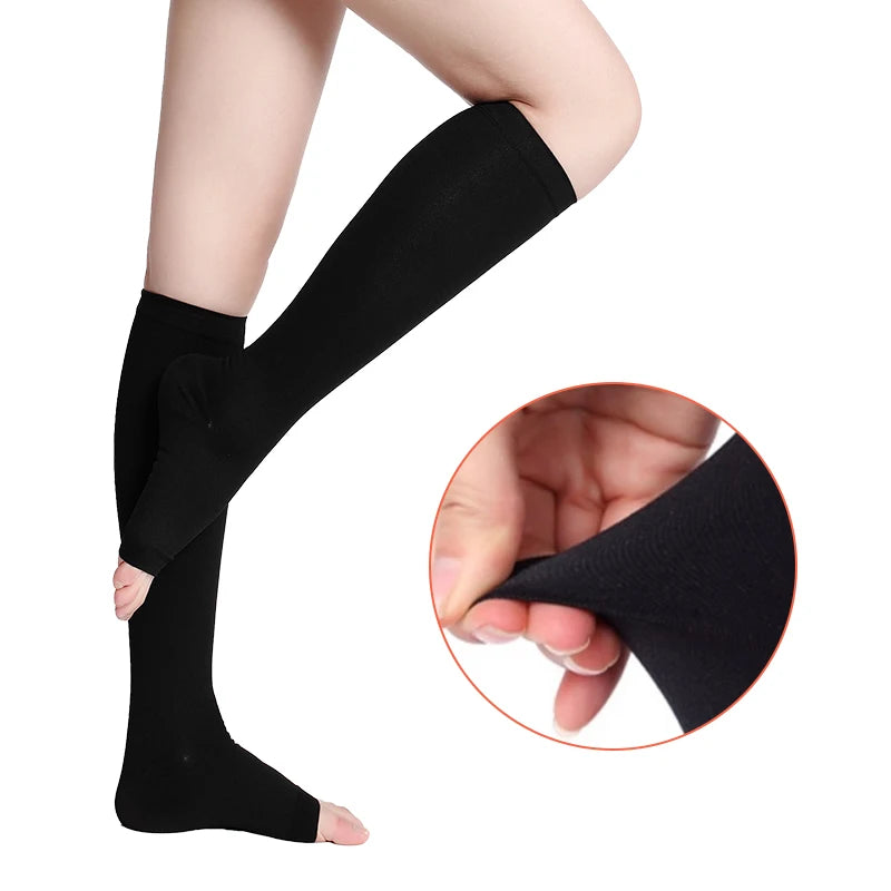 Plus Size 34-46mmHg Medical Compression Stockings Unisex Grade 3 Open Toe Socks Varicose Veins Treatment Graduated Pressure