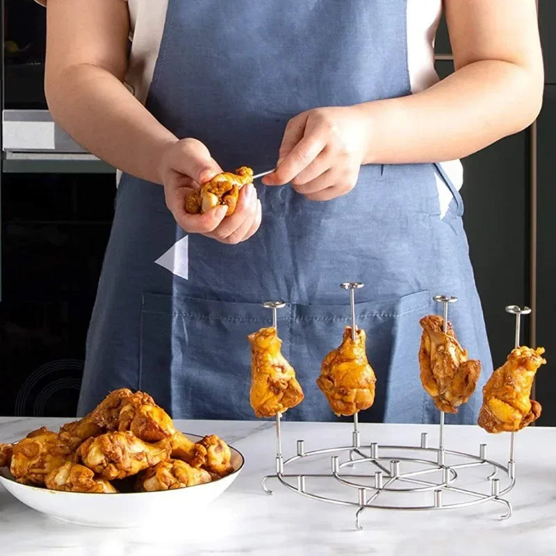 6Qt/8Qt Air Fryer Skewer Stand Stainless Steel Vertical BBQ Skewer Holder Home Kitchen Grilling Tool Air Fryer Accessories