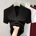 Women Threaded New Summer Short Sleeved Top for Fashion Versatile Base Shirt Plus Size Slim Fit V-neck Casual and Sexy T-shirt
