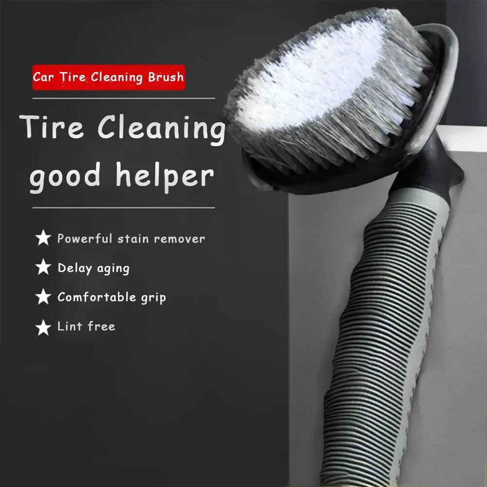 KKJOY Portable Curved Handle Car Wheel Brush Steel Ring T-shaped Tire Decontamination Cleaning Tool for Car Wash