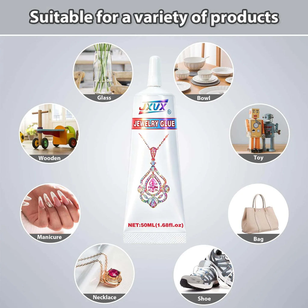 JXVX B7000 Glue for Rhinestones Crafts, 4PCS 50ML Clear B-7000 Super Jewelry Glue Transparent Industrial Adhesive for Fabric Jewelery Making Crystal Gem Tac Nail Art Glass.