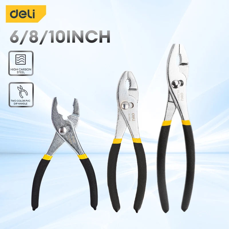 Deli 6"/8"/10" Slip Joint Pliers Carp Pliers 2nd Gear Adjustable Automobile Repair Tool Big Mouth Fish Tail Pliers Slipper Plier