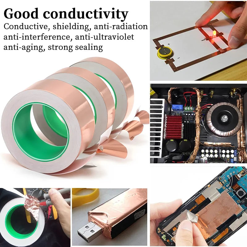 DIY Copper Foil Tape With Double-Sided Conductive Adhesive EMIAnti-static Repair Adhesive Tape Circuit Electrical Repair Tapes