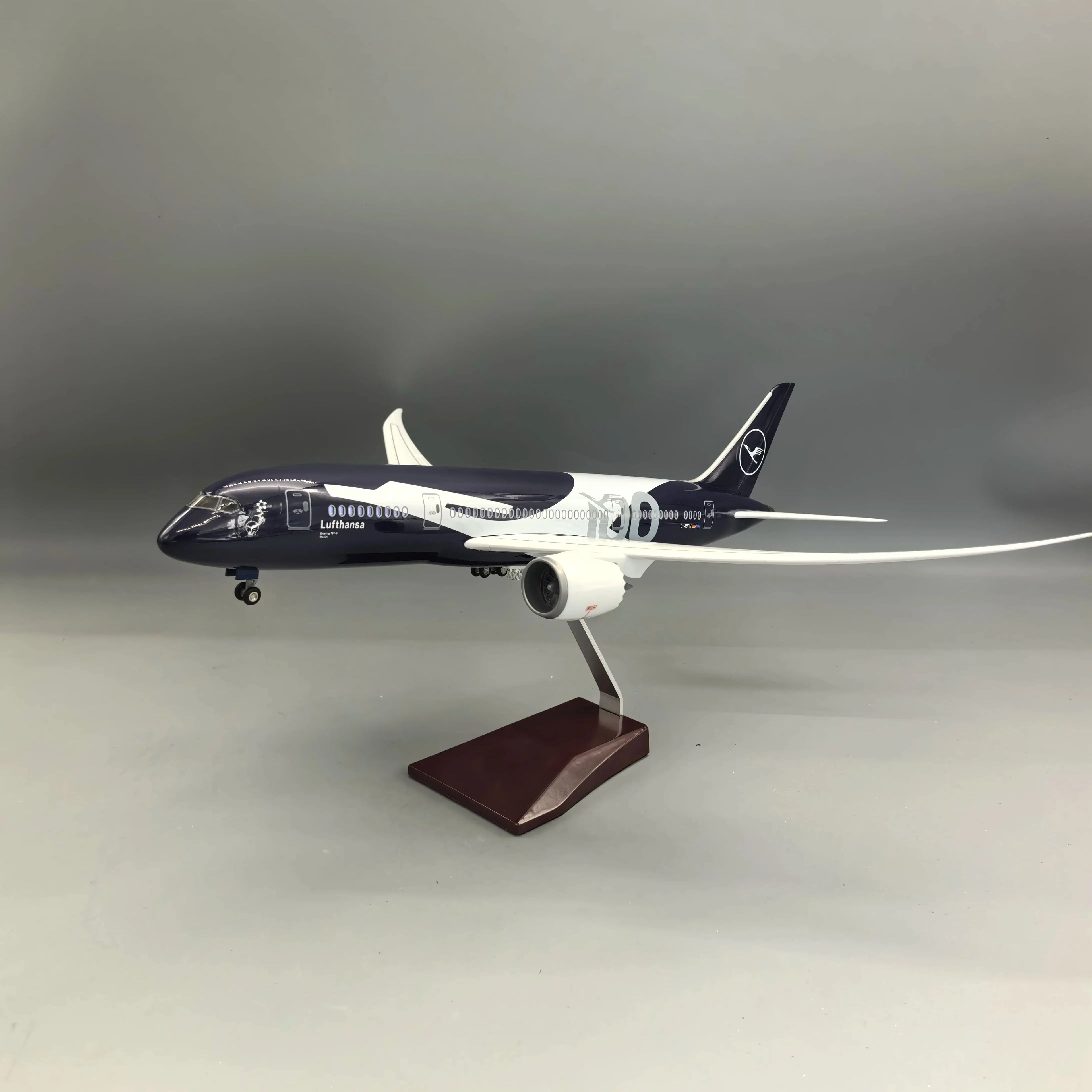 New 43cm Lufthansa Plane Model B787 Miniature Airplane 100 Years Collectible Scale Aircraft Toy Resin With Wheels Voice Control