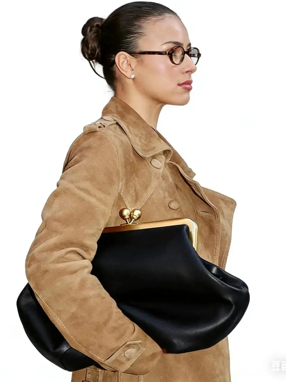 DONGSUO Women Kisslock Frame Bag Oversized Design Under-the-Arm Pouch Clutch Purse Evening Dinner Party Bag 2026 Shoulder Bag