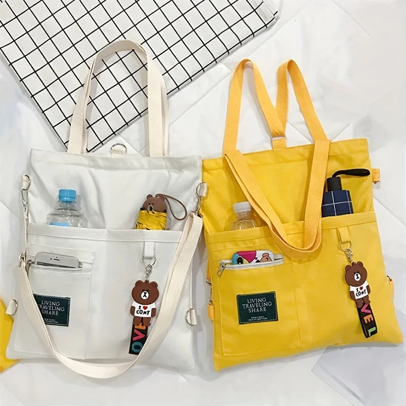 Canvas Shoulder Bag, Women's Fashion Letter Patch Decor Handbag Versatile Backpack