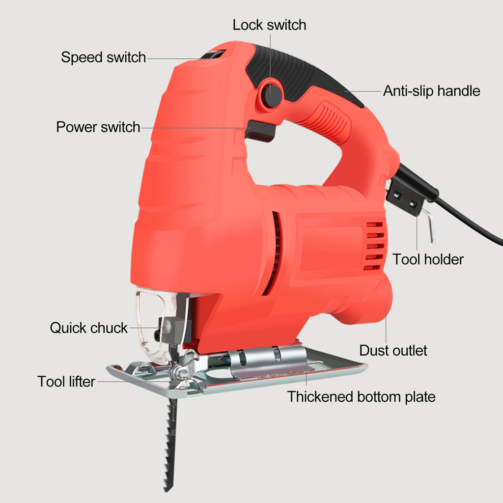800W Jig Saw 6 Speed Adjustable Multifunctional Electric Jigsaw Woodworking Power Tool Enlarge the bottom plate US 110V