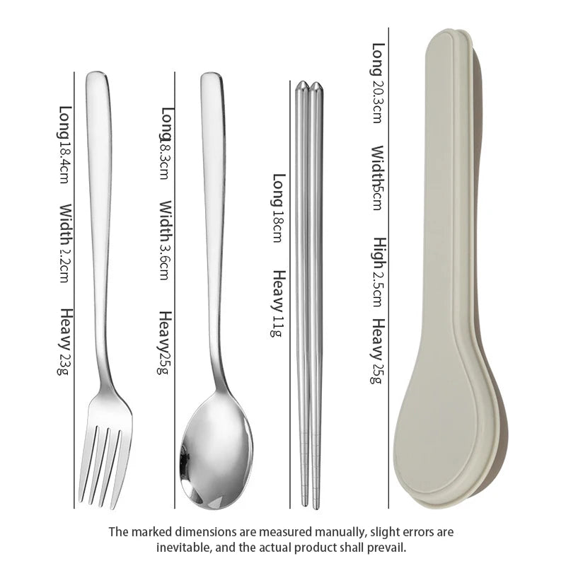 New Four Piece Cutlery Set With Box Stainless Steel Korean Cutlery Spoon Fork Chopsticks Spoon Shape Box Cutlery Travelling