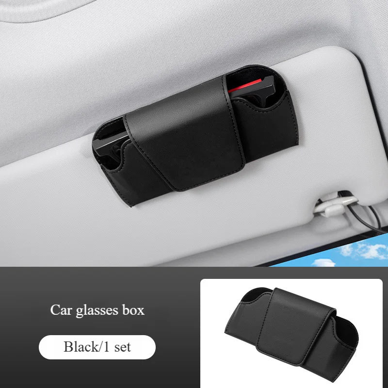 Universal Magnetic Car Sunglasses Holder Super Fiber Leather Case Auto Sun Visor Glasses Box Clip Fastener Eyeglasses Storage