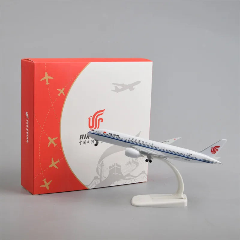 20cm Air China B787 Airplane Model Kit 1/300 Scale Die-cast Metal Model Plane Kit with Stand for Collections Display or Toy Gift