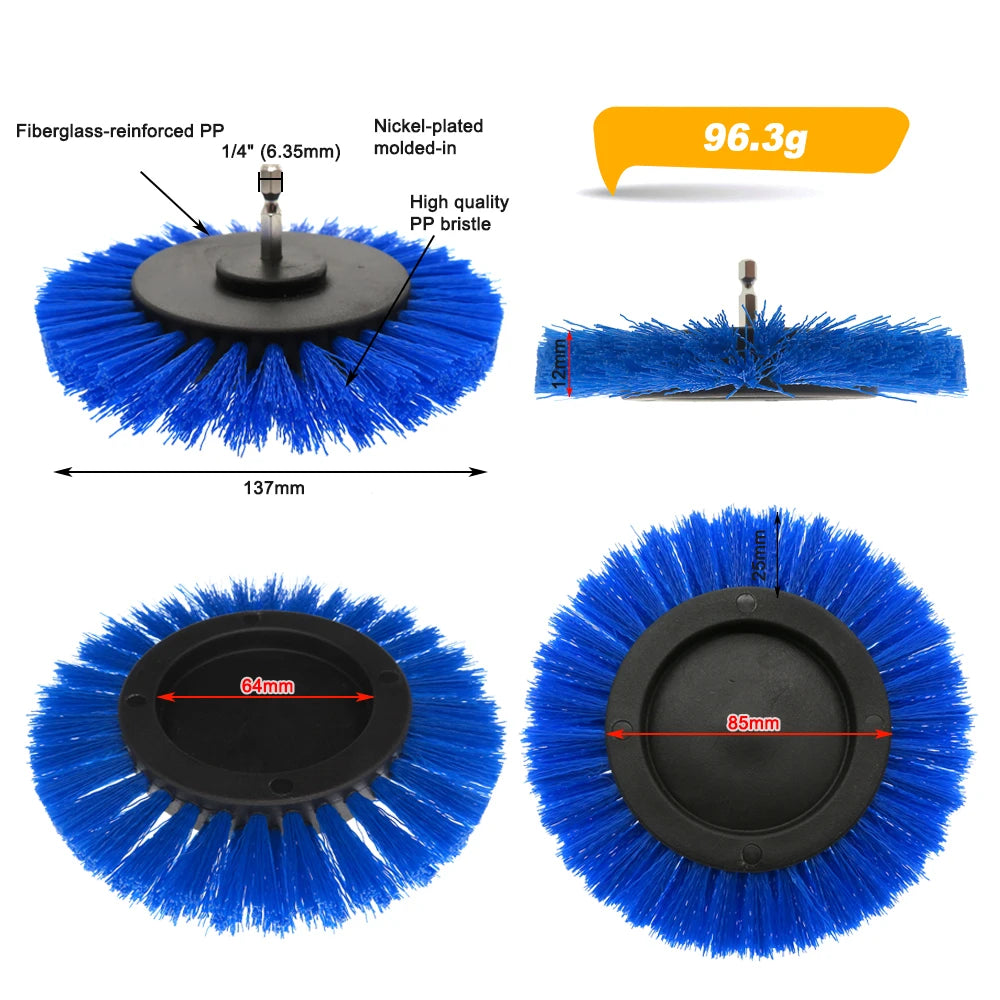 3.5 Inch Drill Brush Attachment Flat Round Power Scrubber Cleaning Brush Nylon Bristle for Car Carpet Bathroom Tile KitchenFloor