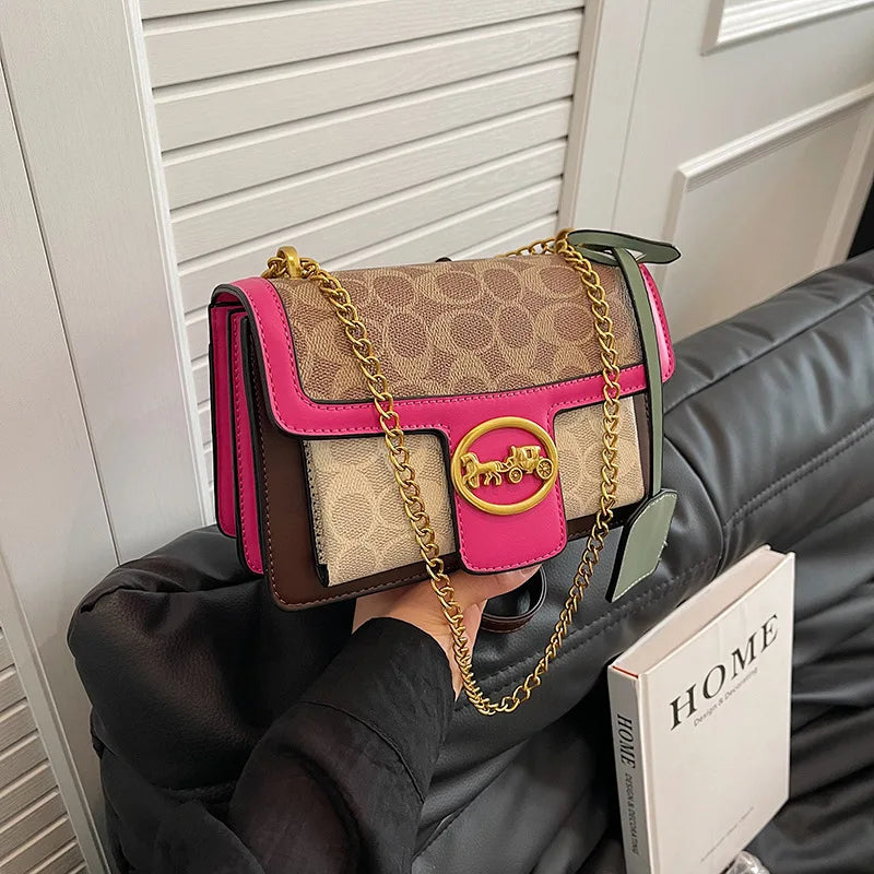 Luxury Retro Women's Messenger Shoulder Bag Trendy Minimalist Square Handbag with Chain High-End Crossbody Portable Box Design