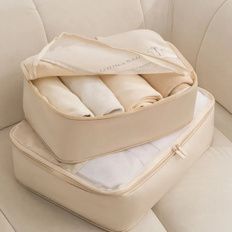 6Pcs/Set Travel Compression Packing Cubes Bag Portable Suitcase Clothes Organizers Waterproof Luggage Storage Cases Drawer Bags