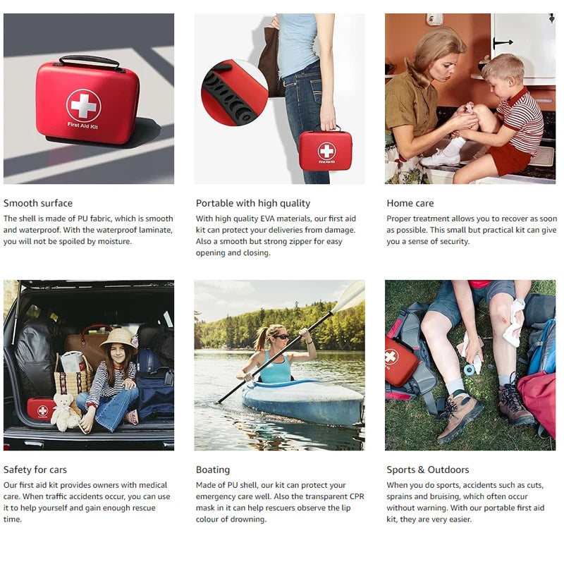 252pcs Home Office First Aid Kit Portable Emergency Bag, Red Survival Carry-On for Outdoor Activities, Camping, Hunting, Hiking