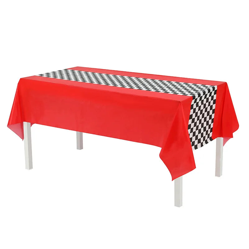 Race Car Theme Tablecloths Black White Checkered Rectangular Plastic Table Cover Racing Car Birthday Party Decorations Supplies