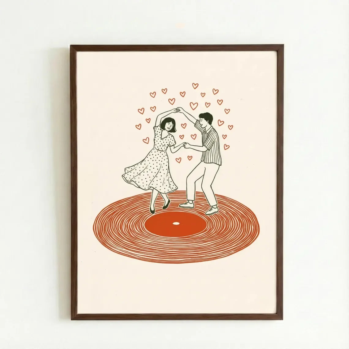 Dancing Couple Wall Art Print, Retro Record Player Poster, Modern Music Inspired Illustration for Home Bar or Living Room