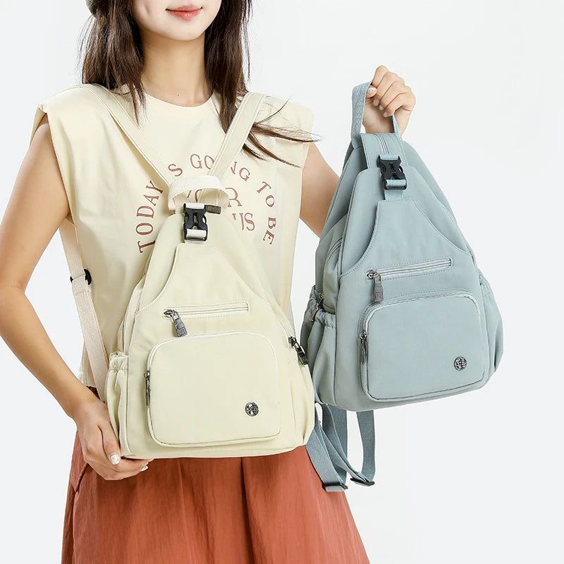 Women's Multifunctional 3-in-1 Shoulder Chest Bag, Convertible Small Backpack & Crossbody Fanny Pack, Lightweight Nylon Purse