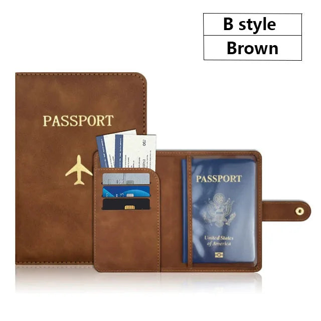 Soft PU Leather Multi Slot Passport Cover with Airplane Logo Snap Closure SIM Card Holder Travel ID Document Ticket Wallet