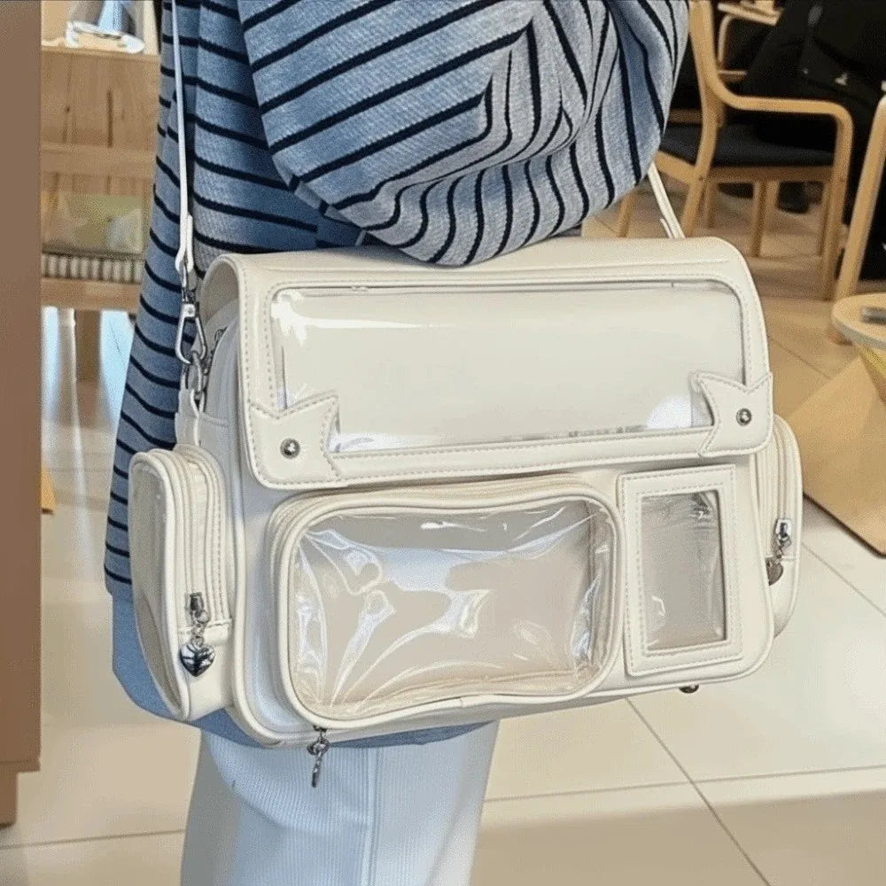 Transparent Convertible Ita Backpack PU Leather Solid Color Kawaii Uniform Bag Ita Japanese Style Waterproof