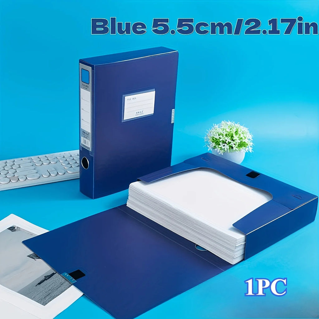 1 Pack Portable Durable A4 Plastic File Box – Dark Blue 1.38inch/2.17inch Document Organizer for Office, School, Home – Stores