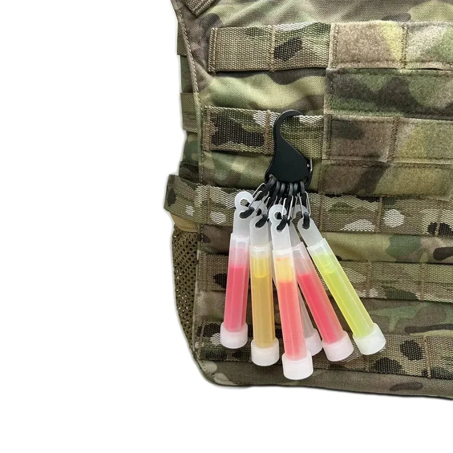 7in 1 Tactical Aluminum Alloy Chem Light Holders Carabiner Clip 6 S-Biners Glow Sticks Key Storage Buckle for Outdoor Camping
