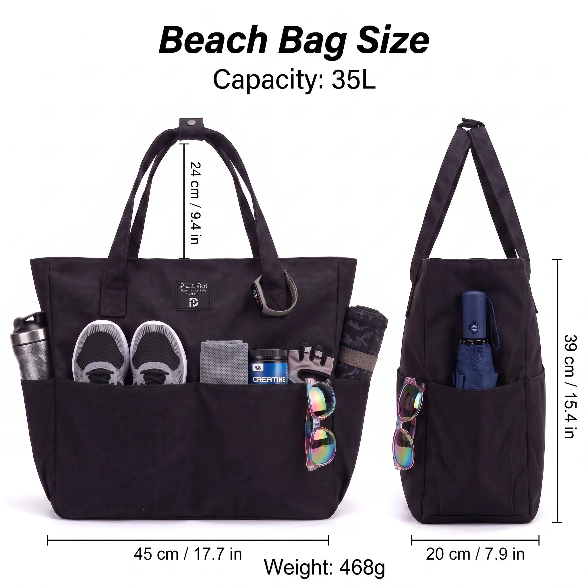 35L Large Gym Tote Bag for Women Soft Waterproof Polyester Yoga Handbag Multi Pocket Work Travel Beach Bag With Shoe Compartment