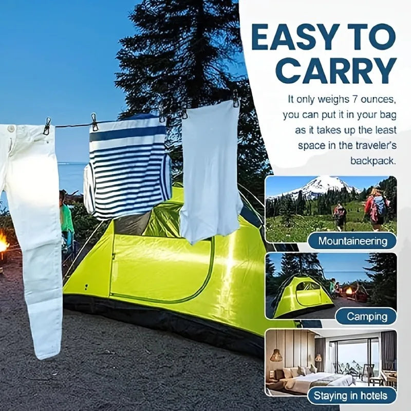 Outdoor Clip Clothesline Travel Portable Retractable Windproof Drying Rope with 12 Clips Hanger Clothesline